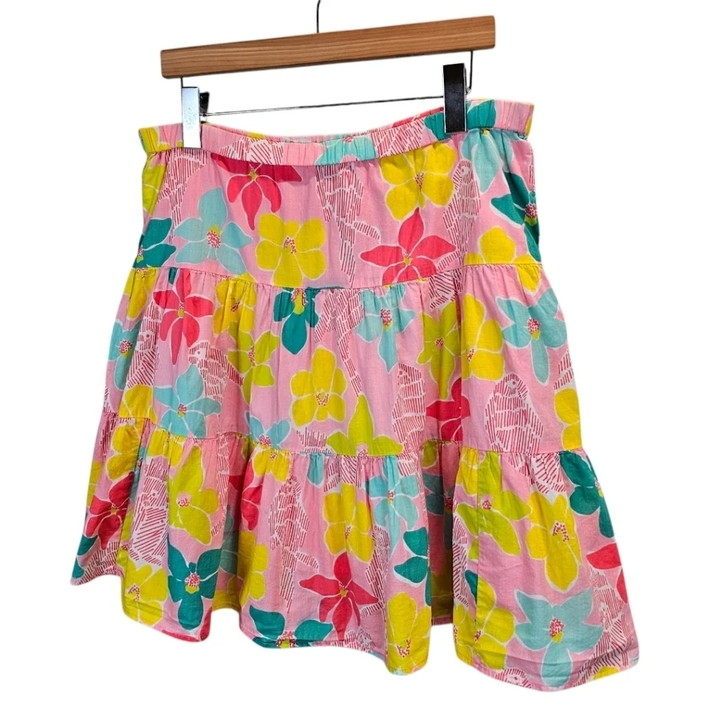 Vintage Lilly Pulitzer Cotton Floral Tiered Skirt Size 8 Pink Summer Vacation